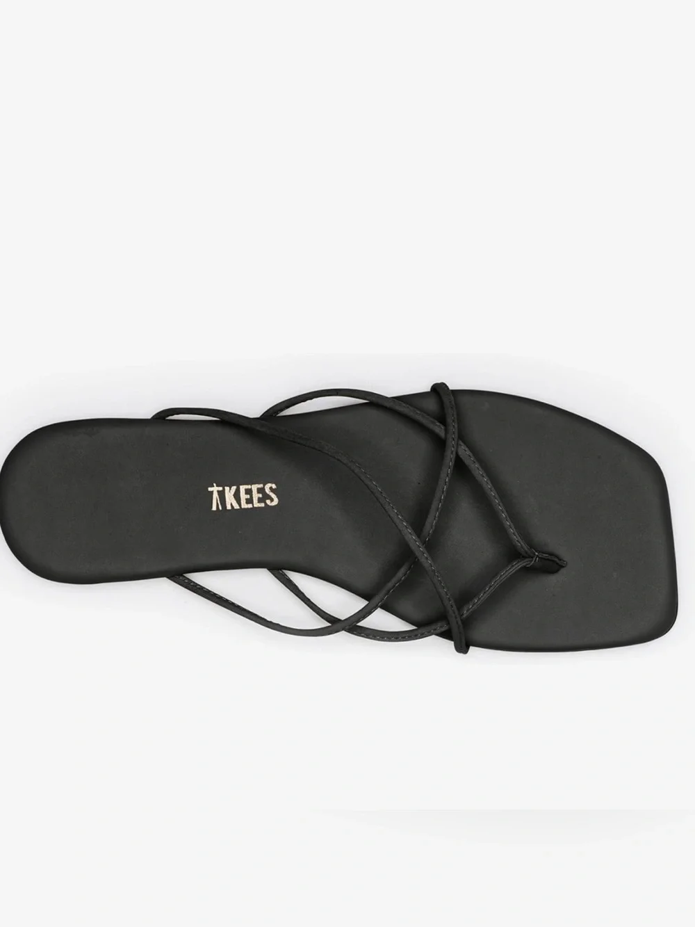 TKEES Black Square Toe Strappy Elle Flat Sandals